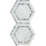 Carrara White Marble Polished 5" Hexagon Combination Mosaic Tile w / Blue-Gray-Marble Mosaic-American Tile Depot