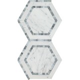 Carrara White Marble Honed 5" Hexagon Combination MosaicTile w / Blue-Gray-Marble Mosaic-American Tile Depot