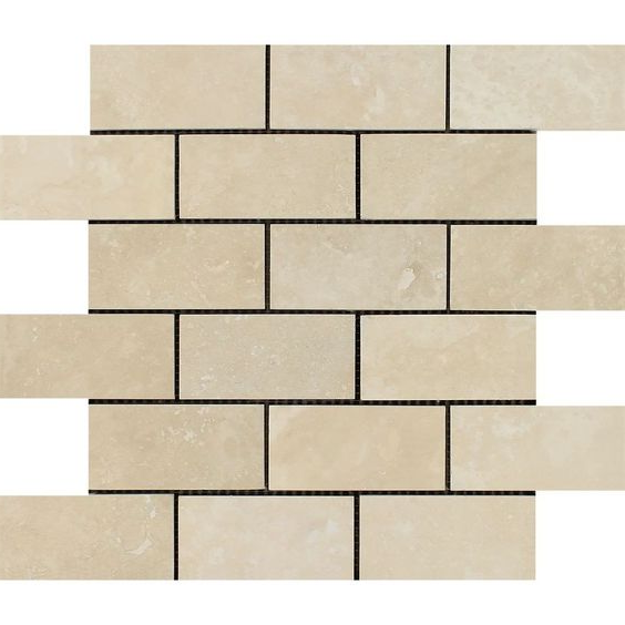 2 X 4 Ivory Travertine Honed Brick Mosaic-Travertine Mosaic-American Tile Depot