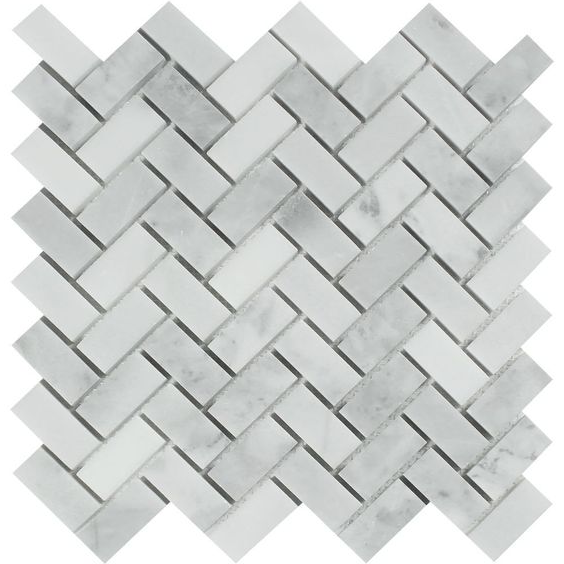 Bianco Venatino (Bianco Mare) Marble Honed 1 x 2 Herringbone Mosaic Tile-Marble Mosaic-American Tile Depot