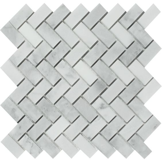 Bianco Venatino (Bianco Mare) Marble Polished 1 x 2 Herringbone Mosaic Tile-Marble Mosaic-American Tile Depot