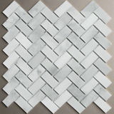 Bianco Venatino (Bianco Mare) Marble Honed 1 x 2 Herringbone Mosaic Tile