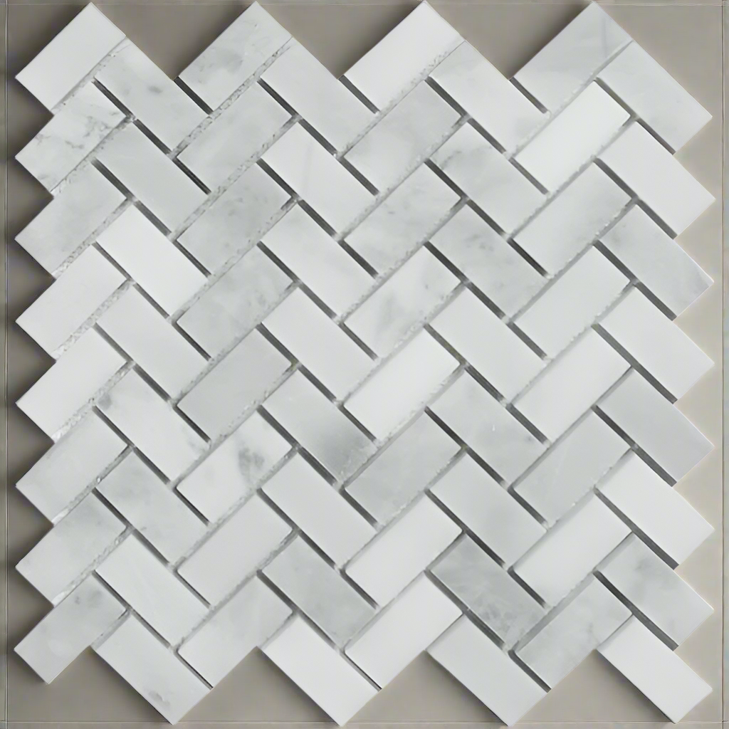 Bianco Venatino (Bianco Mare) Marble Polished 1 x 2 Herringbone Mosaic Tile-Marble Mosaic-American Tile Depot