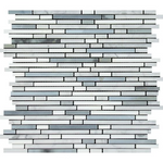 Thassos White Marble Polished Tricolor ( Thassos +Carrara + Blue-Gray ) Bamboo Sticks Mosaic-Marble Mosaic-American Tile Depot