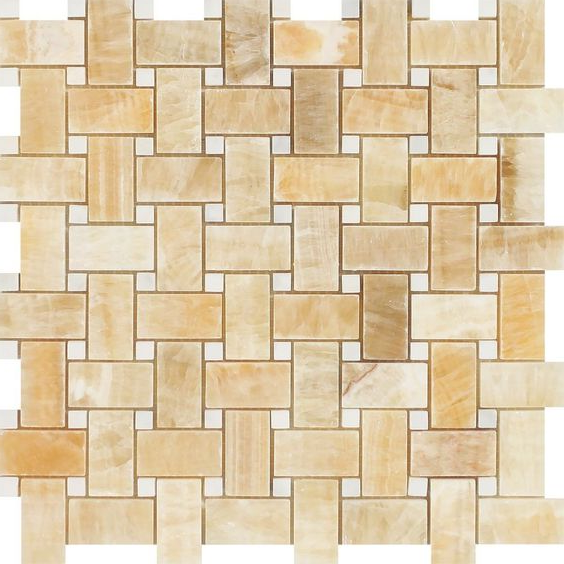 Honey Onyx Polished Basketweave Mosaic Tile w / White Dots-Onyx Mosaic-American Tile Depot