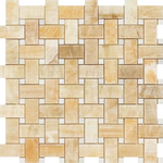 Honey Onyx Polished Basketweave Mosaic Tile w / White Dots-Onyx Mosaic-American Tile Depot