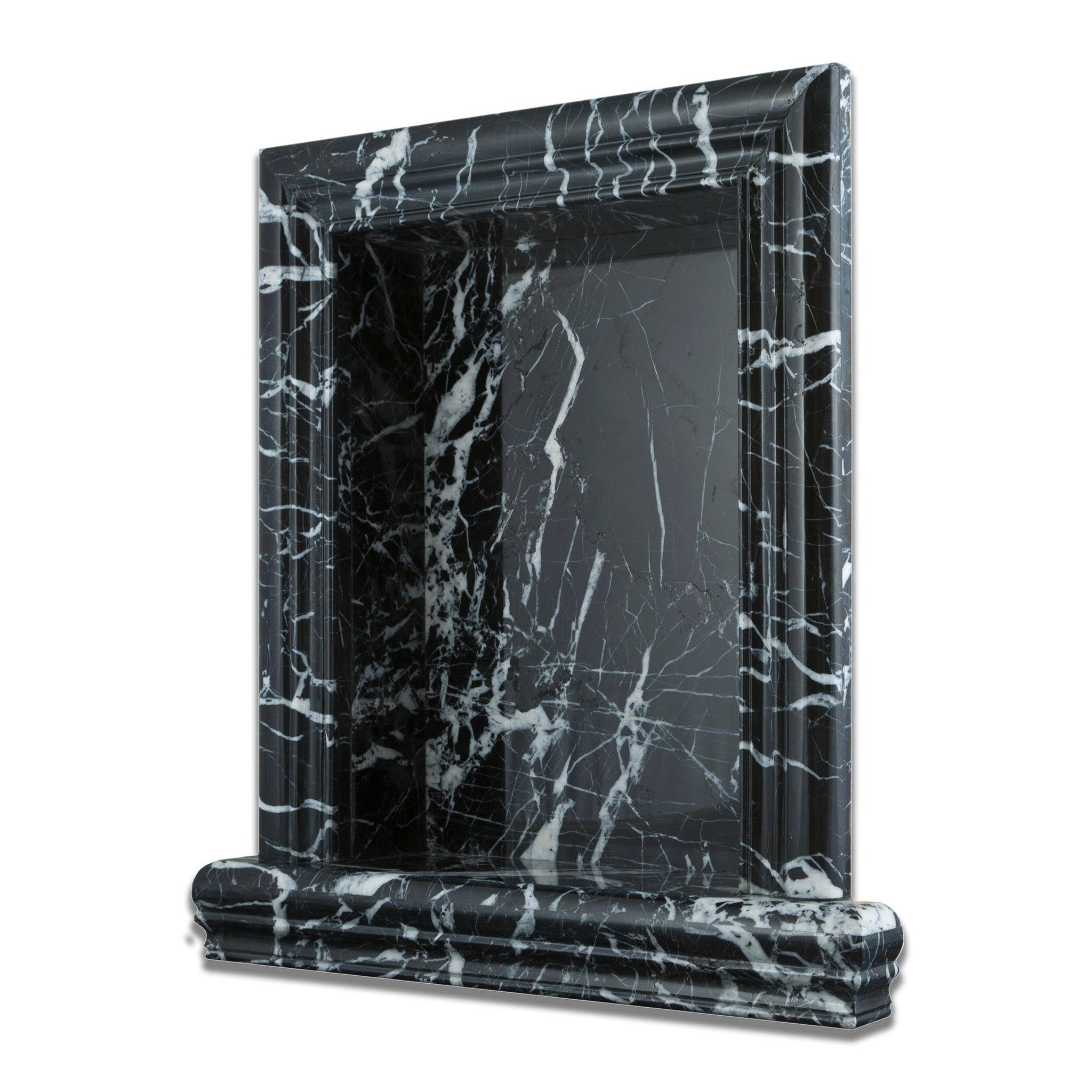 Black Marquina Marble Hand-Made Custom Shampoo Niche / Shelf - LARGE - Polished-American Tile Depot