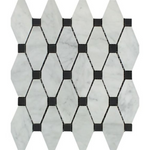 Carrara White Marble Polished Octave Pattern Mosaic Tile w/ Black Dots-Marble Mosaic-American Tile Depot