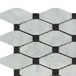 Carrara White Marble Polished Octave Pattern Mosaic Tile w/ Black Dots-Marble Mosaic-American Tile Depot