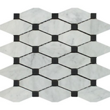 Carrara White Marble Polished Octave Pattern Mosaic Tile w/ Black Dots