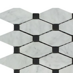 Carrara White Marble Honed Octave Pattern Mosaic Tile w/ Black Dots-Marble Mosaic-American Tile Depot