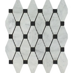 Carrara White Marble Polished Octave Pattern Mosaic Tile w/ Black Dots-Marble Mosaic-American Tile Depot