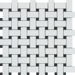 Thassos White Marble Honed Basketweave Mosaic Tile w/ Black Dots-Marble Mosaic-American Tile Depot