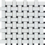 Thassos White Marble Polished Basketweave Mosaic Tile w/ Black Dots-Marble Mosaic-American Tile Depot