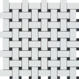 Thassos White Marble Polished Basketweave Mosaic Tile w/ Black Dots