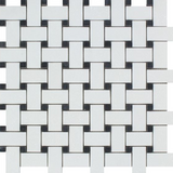 Thassos White Marble Honed Basketweave Mosaic Tile w/ Black Dots