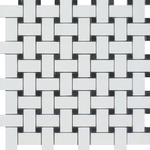 Thassos White Marble Honed Basketweave Mosaic Tile w/ Black Dots-Marble Mosaic-American Tile Depot