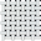 Thassos White Marble Honed Basketweave Mosaic Tile w/ Black Dots