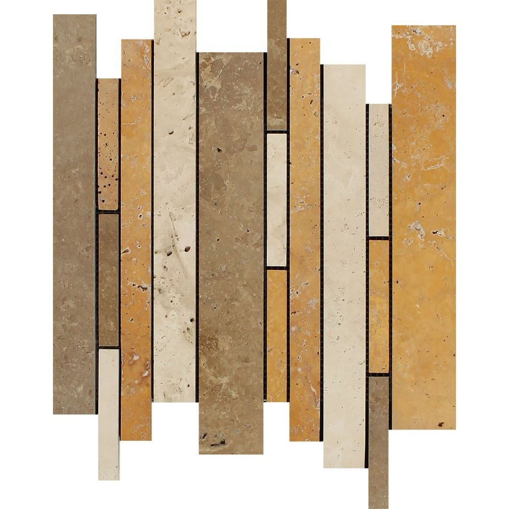 Mixed Travertine Honed Random Strip Mosaic Tile-Travertine Mosaic-American Tile Depot