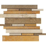 Mixed Travertine Honed Random Strip Mosaic Tile