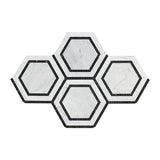 Carrara White Marble Polished 5" Hexagon Combination Mosaic Tile w / Black