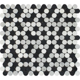 Carrara White Marble Polished Penny Round Mosaic Tile w / Black Dots-Marble Mosaic-American Tile Depot