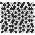 Carrara White Marble Honed Penny Round Mosaic Tile w / Black Dots-Marble Mosaic-American Tile Depot