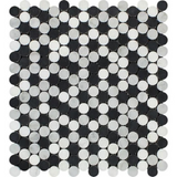 Carrara White Marble Polished Penny Round Mosaic Tile w / Black Dots