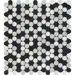 Carrara White Marble Polished Penny Round Mosaic Tile w / Black Dots-Marble Mosaic-American Tile Depot