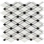 Thassos White Marble Honed Lattice Mosaic Tile w / Black Dots-Marble Mosaic-American Tile Depot