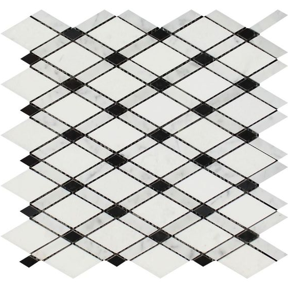 Thassos White Marble Honed Lattice Mosaic Tile w / Black Dots-Marble Mosaic-American Tile Depot