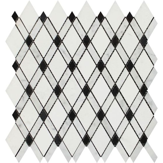 Thassos White Marble Honed Lattice Mosaic Tile w / Black Dots-Marble Mosaic-American Tile Depot