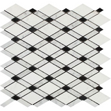 Thassos White Marble Polished Lattice Mosaic Tile w / Black Dots