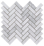 Carrara White Marble Polished 1 x 3 Herringbone Mosaic Tile