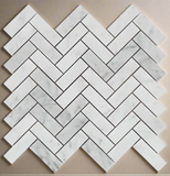 Carrara White Marble Polished 1 x 3 Herringbone Mosaic Tile