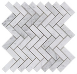 Carrara White Marble Polished 1 x 3 Herringbone Mosaic Tile