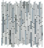 Carrara White Marble Honed Tricolor Bamboo Sticks Mosaic (Carrara + Thassos + Blue-Gray )