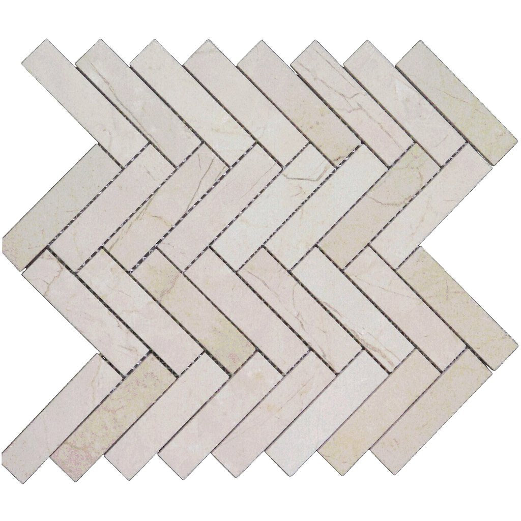 Crema Marfil Marble Polished 1 x 4 Herringbone Mosaic Tile-Marble Mosaic-American Tile Depot