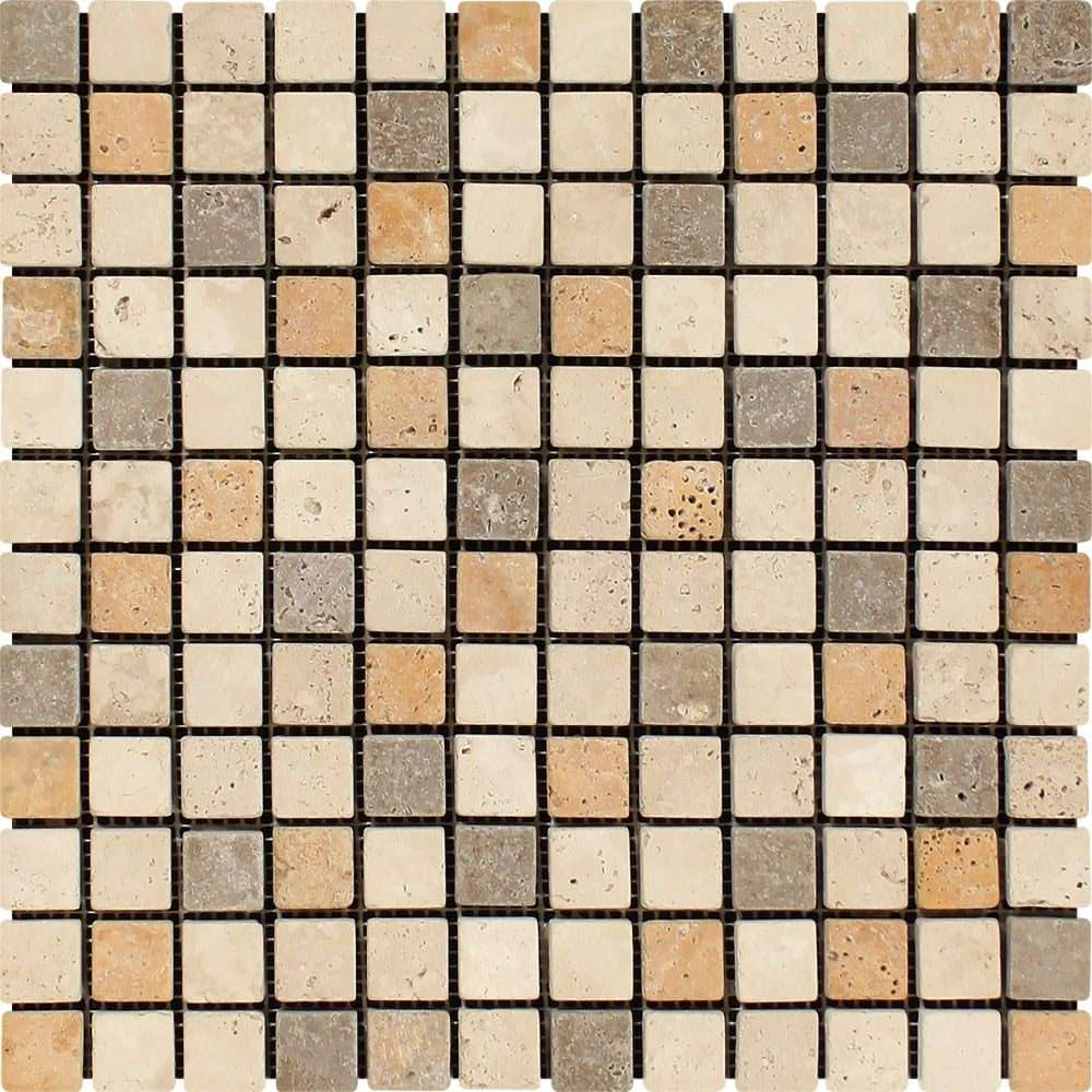 1 X 1 Mixed Travertine Tumbled Mosaic Tile-Travertine Mosaic-American Tile Depot