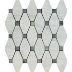 Carrara White Marble Honed Octave Pattern Mosaic Tile w/ Blue Gray Dots-Marble Mosaic-American Tile Depot