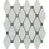 Carrara White Marble Honed Octave Pattern Mosaic Tile w/ Blue Gray Dots