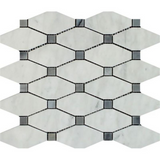 Carrara White Marble Honed Octave Pattern Mosaic Tile w/ Blue Gray Dots