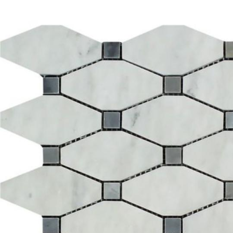 Carrara White Marble Honed Octave Pattern Mosaic Tile w/ Blue Gray Dots-Marble Mosaic-American Tile Depot