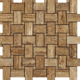 Noce Exotic Travertine (Vein-Cut) Brushed & Unfilled Basketweave Mosaic Tile