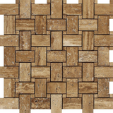 Noce Exotic Travertine (Vein-Cut) Brushed & Unfilled Basketweave Mosaic Tile