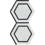 Carrara White Marble Polished 5" Hexagon Combination Mosaic Tile w / Black