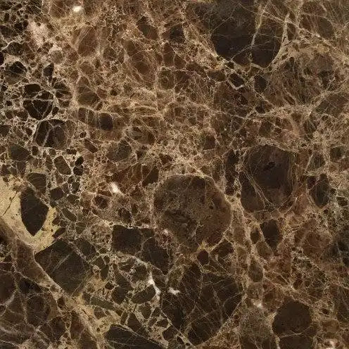 Dark brown marble with beige veining and mottled patterns.