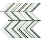 Thassos White Marble Polished Large Chevron Mosaic Tile w / Ming-Green Dots Strips