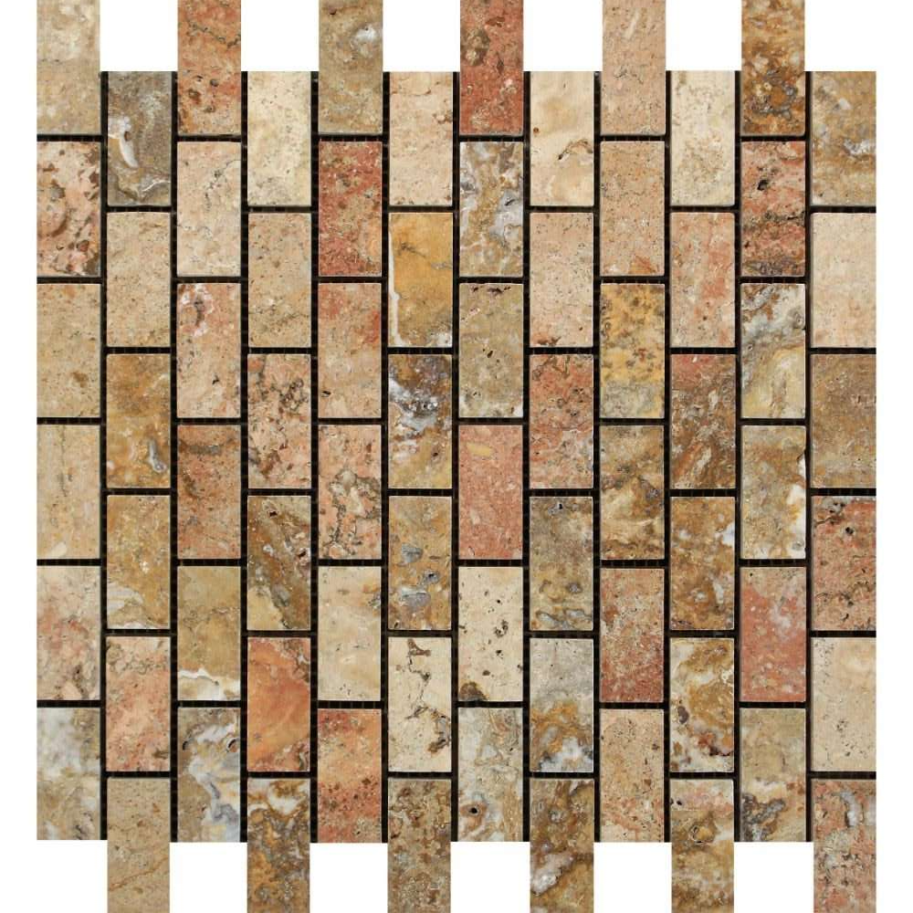 1 X 2 Scabos Travertine Polished Brick Mosaic Tile-Travertine Mosaic-American Tile Depot