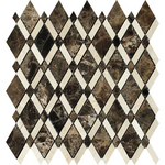 Emperador Dark Marble Polished Lattice Mosaic Tile w/ Crema Marfil Stripe-Marble Mosaic-American Tile Depot